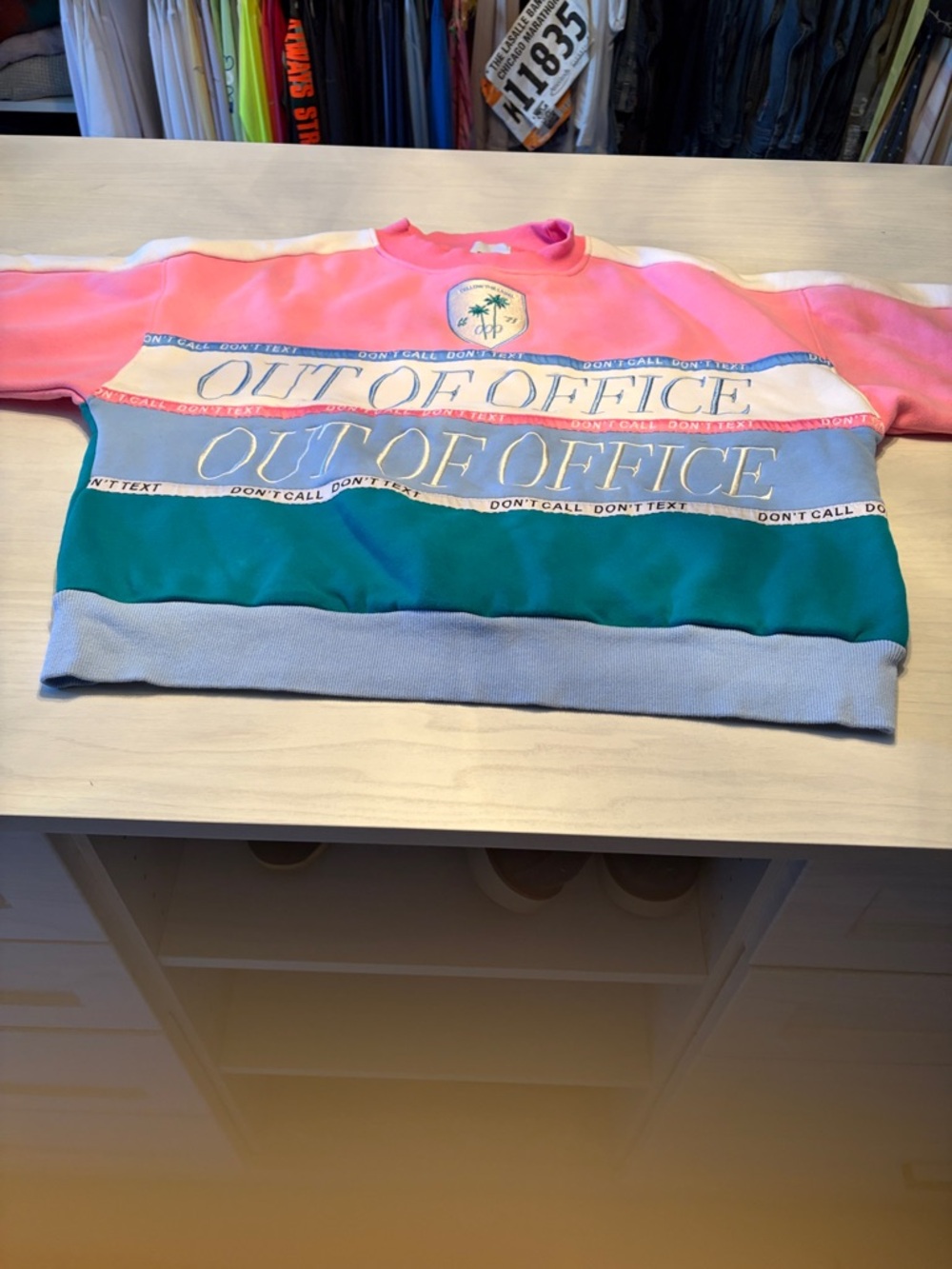Colorblock 'Out of Office' Crewneck Sweatshirt by Yellow the Label - Picture 1 of 16